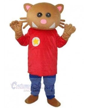 Stuffed Brown Cat Mascot Costume Animal with Pink Nose