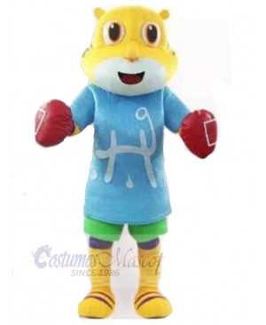 Yellow Cat Mascot Costume Animal with Boxing Gloves