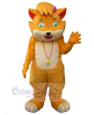 Orange And Beige Cat Mascot Costume Animal with Green Eyes