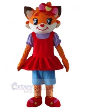 Orange And White Cat Mascot Costume Animal in Red Dress