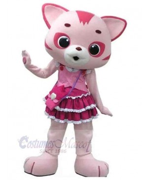 Pink And White Cat Mascot Costume Animal with Pretty Dress