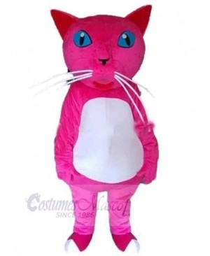 Blue Eyes Pink Cat Mascot Costume Animal with White Belly