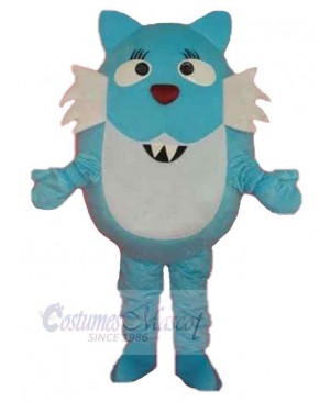 White and Blue Cartoon Cat Mascot Costume Animal