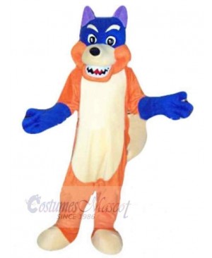 Blue and Orange Cartoon Wolf Mascot Costume Animal