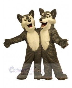 Cute Brown Boy and Girl Wolf Mascot Costume Animal