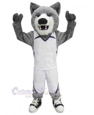 Cute Gray Wolf Mascot Costume Animal in White Sportswear