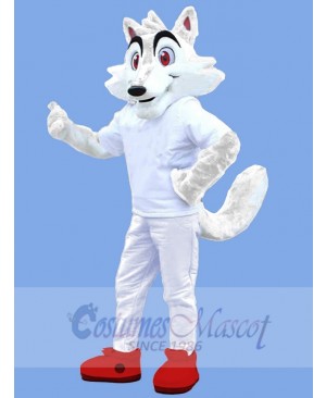 White Wolf Mascot Costume Animal with Red Eyes