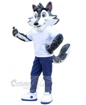 Funny Slim Wolf Mascot Costume Animal in White T-shirt