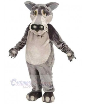 Unhappy Gray Wolf Mascot Costume Animal with Big Nose