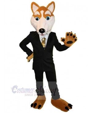 Gentlemanly Wolf Mascot Costume Animal in Black Suit