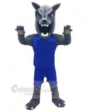 Fierce Wolf Mascot Costume Animal in Navy Blue Clothes