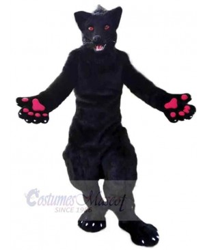 Strong Black Wolf Mascot Costume Animal with Red Eyes