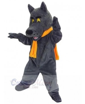 Funny Gray Wolf Mascot Costume Animal with Orange Scarf