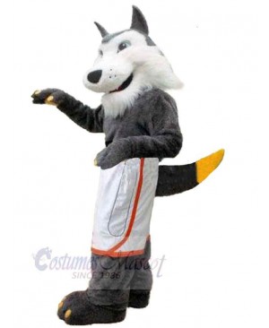 Smiling Plush Gray Wolf Mascot Costume Animal