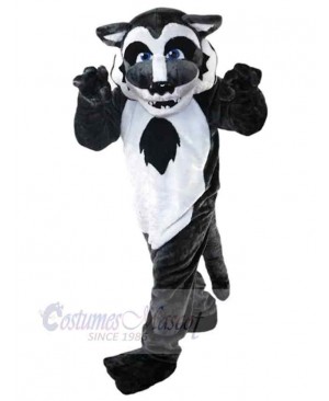 Dark Grey Wolf Mascot Costume Animal with Blue Eyes