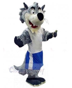 Funny Wolf in Blue and White Sportswear Mascot Costume Animal