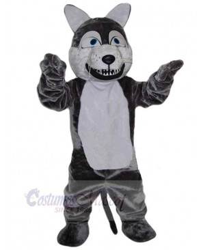 Happy Gray Wolf Mascot Costume Animal