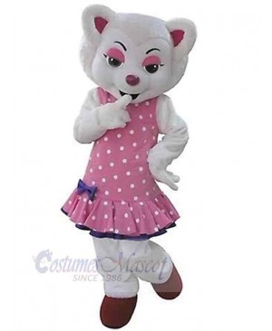 White Wolf Mascot Costume Animal in Pink Dress