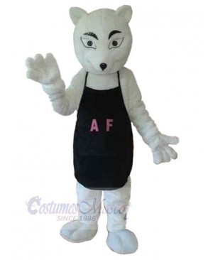White Wolf Mascot Costume Animal with Black Apron