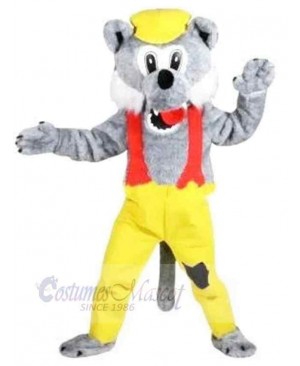 Gray Wolf Mascot Costume Animal in Yellow Rompers