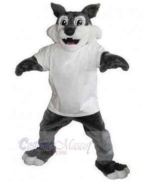 Robust Wolf Mascot Costume Animal in White T-shirt