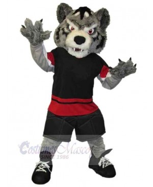 Violent Wolf Mascot Costume Animal in Black and Red Sportswear