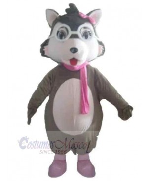 Cute Baby Wolf Mascot Costume Animal with Pink Scarf