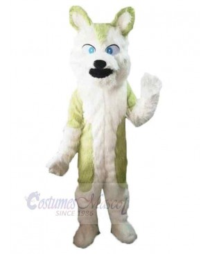 Waving Green and White Wolf Mascot Costume Animal