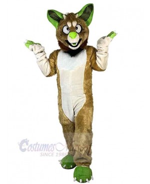 Green Nose Brown Wolf Mascot Costume Animal