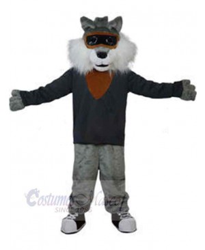 Grey Wolf Wearing Goggles Mascot Costume Animal