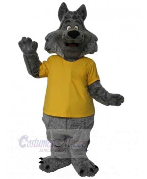 Gray Wolf in Yellow T-shirt Mascot Costume Animal