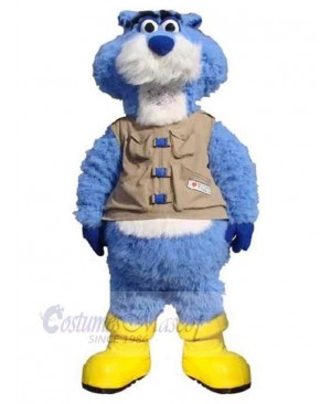 Plush Blue Tiger Mascot Costume Animal with Vest