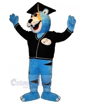 Blue College Doctor Tiger Mascot Costume Animal