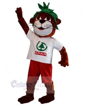 Brown Tiger Mascot Costume Animal in White T-shirt