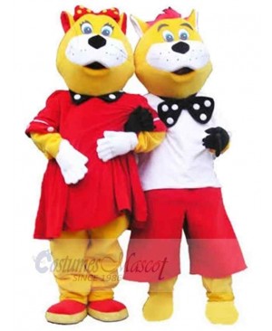 Couple Tiger Mascot Costume Animal in Red Clothes