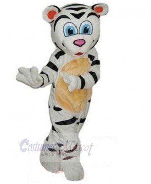 Black and White Tiger Mascot Costume Animal with Blue Eyes
