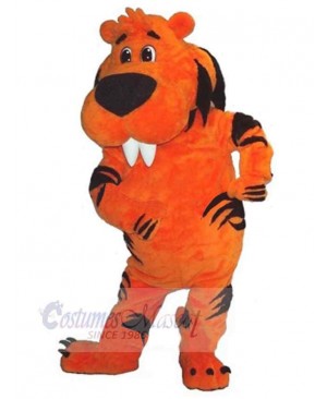 Orange Tiger Mascot Costume Animal with Sharp Front Teeth