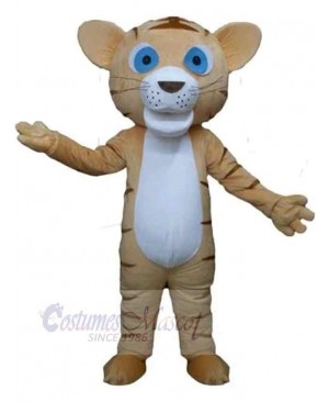 Brown Tiger Mascot Costume Animal with Blue Eyes