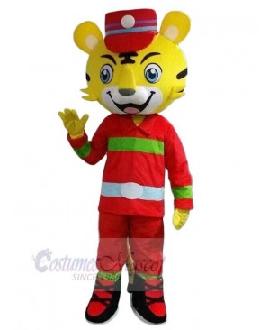 Fireman Yellow Tiger Mascot Costume Animal