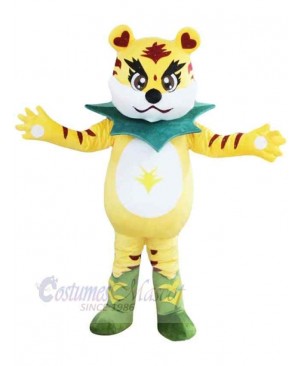 Yellow Tiger with Leaf Bib Mascot Costume Animal