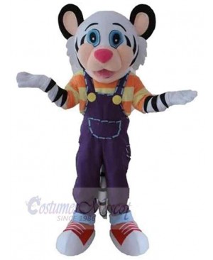 Black and White Tiger Mascot Costume Animal with Pink Nose