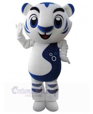 Cute White and Blue Tiger Mascot Costume Animal