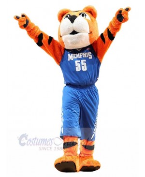 Tiger Player Mascot Costume Animal in Blue Clothes