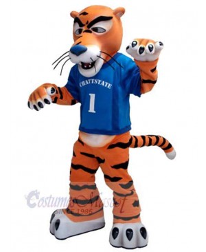 Fierce Tiger Mascot Costume Animal in Blue T-shirt