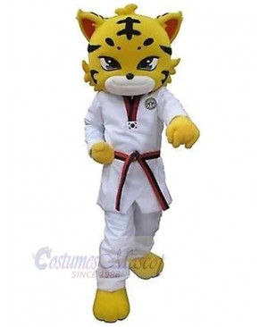 Yellow Tiger Mascot Costume Animal in White Clothes