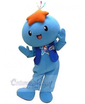 Blue Snowman Mascot Costume with a Orange Star On The Head