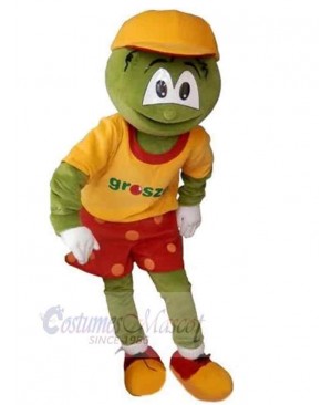 Green Snowman Mascot Costume with Yellow Hat