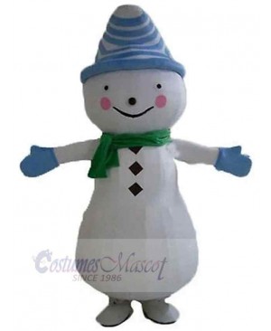 Snowman Mascot Costume with Green Scarf