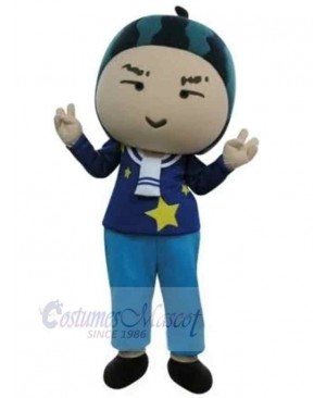 Funny Snowman Mascot Costume Wearing Blue Trousers