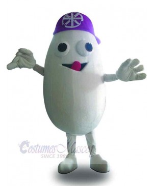 Snowman Mascot Costume Cartoon with Purple Hat